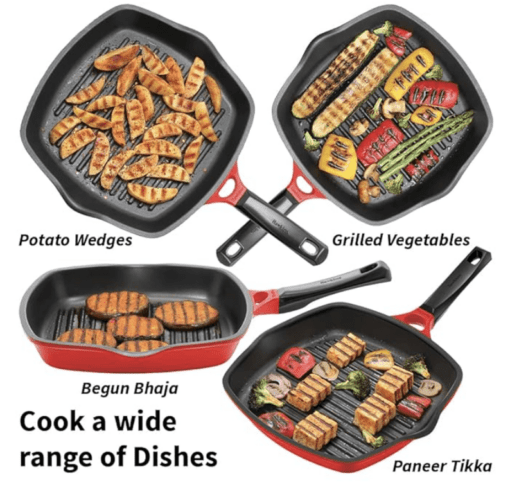 Hawkins 30 cm Grill Pan, Non Stick Die Cast Grilling Pan, Square Grill Pan for Gas Stove, Ceramic Coated Pan, Roast Pan, Red (DCGP30) - Image 5